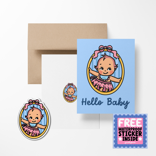 Hello Retro Babies Greeting Card with Stickers