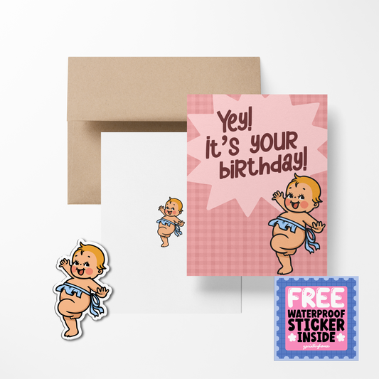 Yey! It’s Your Birthday! Retro Babies Greeting Card with Stickers