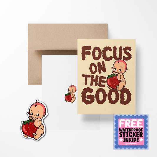 Focus On The Good Retro Babies Greeting Card with Stickers