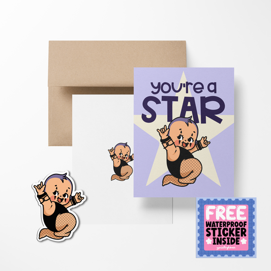 You're A Star Retro Babies Greeting Card with Stickers