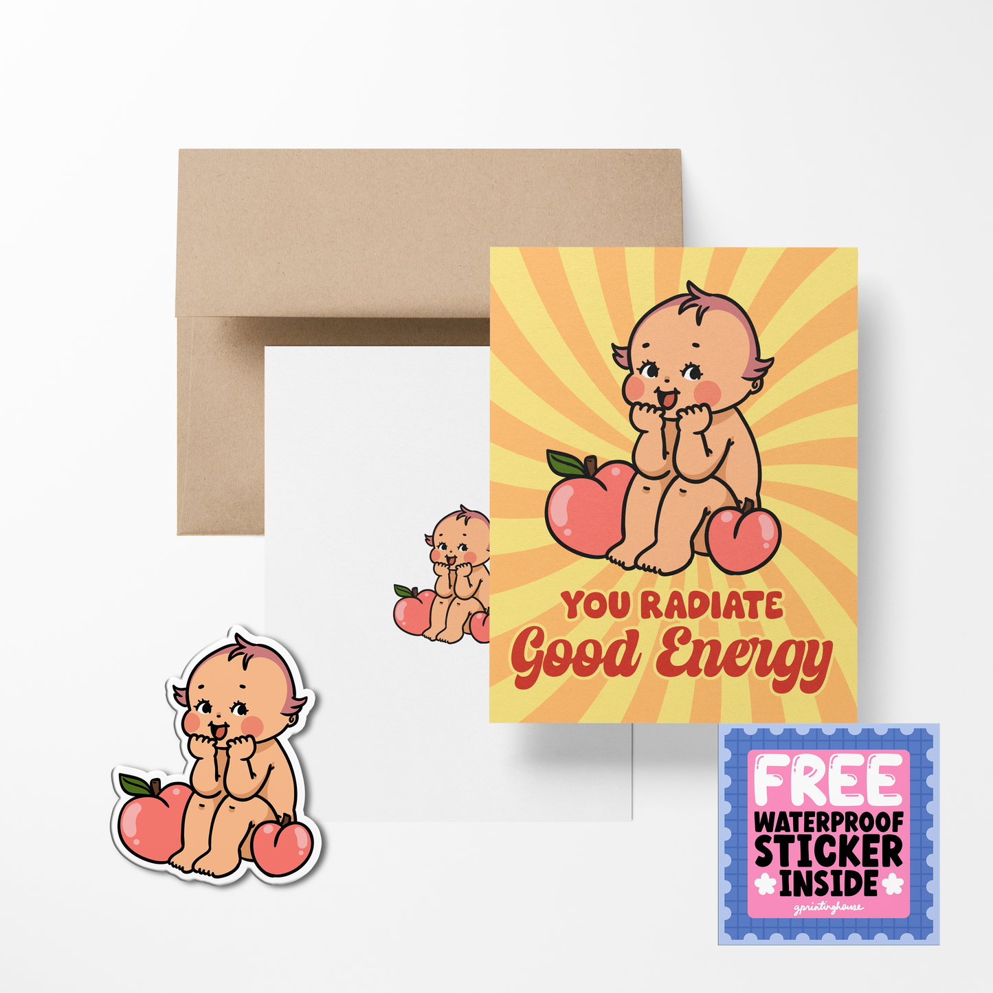 You Radiate Good Energy Retro Babies Greeting Card with Stickers