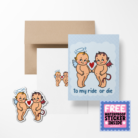 To My Ride Or Die Retro Babies Greeting Card with Stickers
