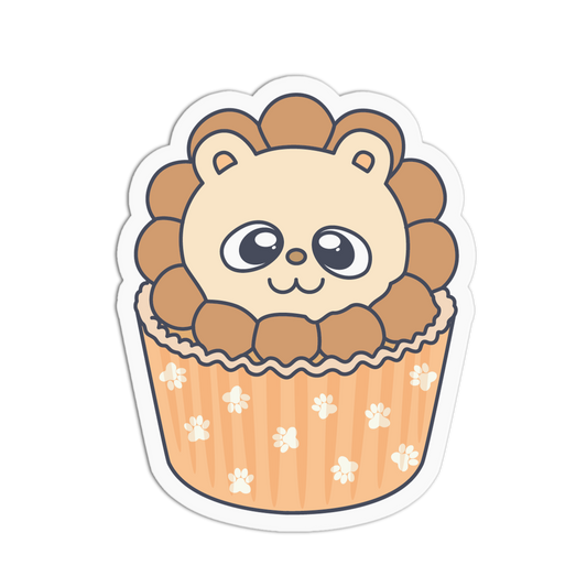Fluffy Brave Lion Animal Cupcake Sticker