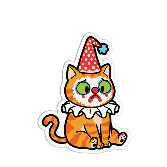 Sad Clown Kitty - Cute Animal Sticker