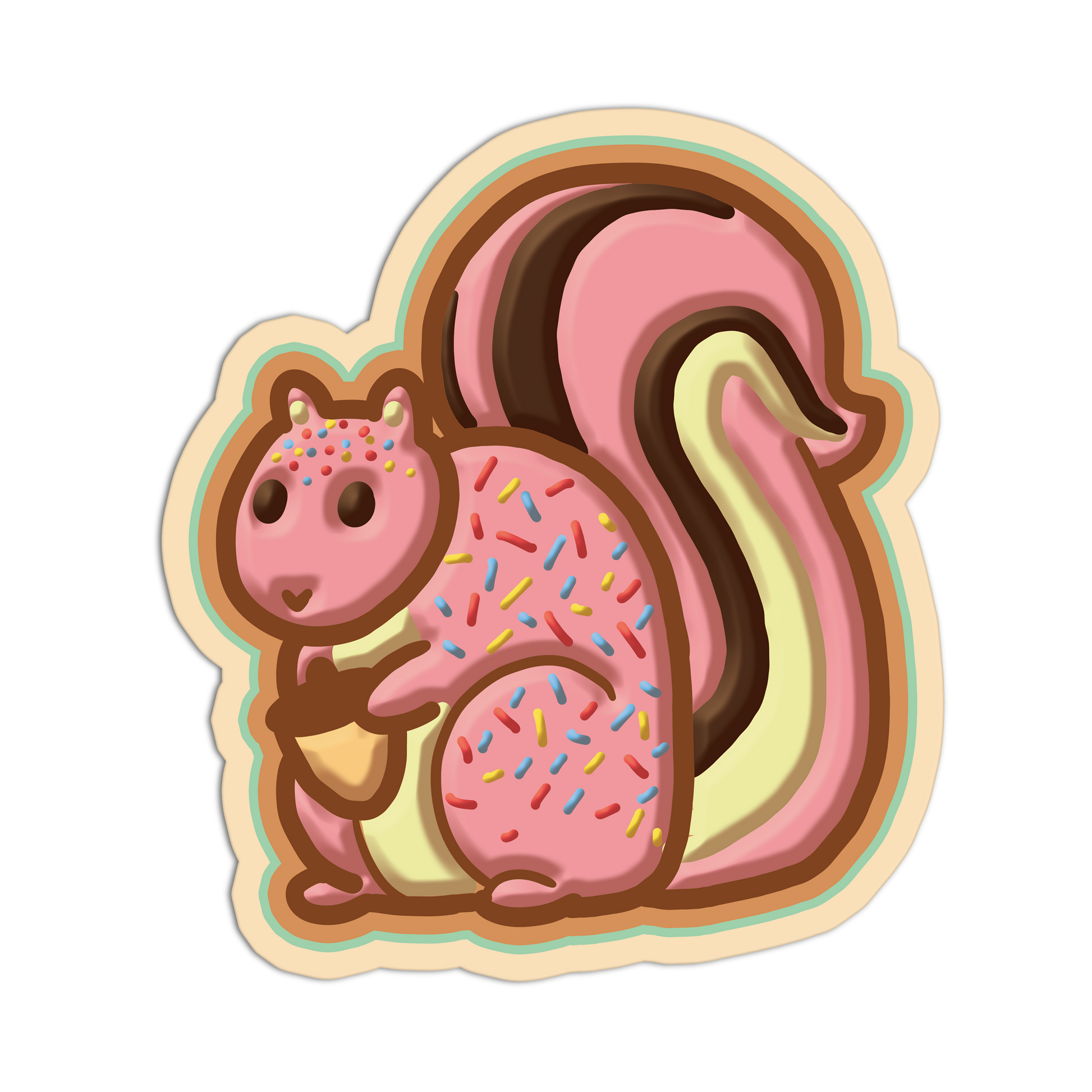 Pink squirrel with sprinkles on a white background