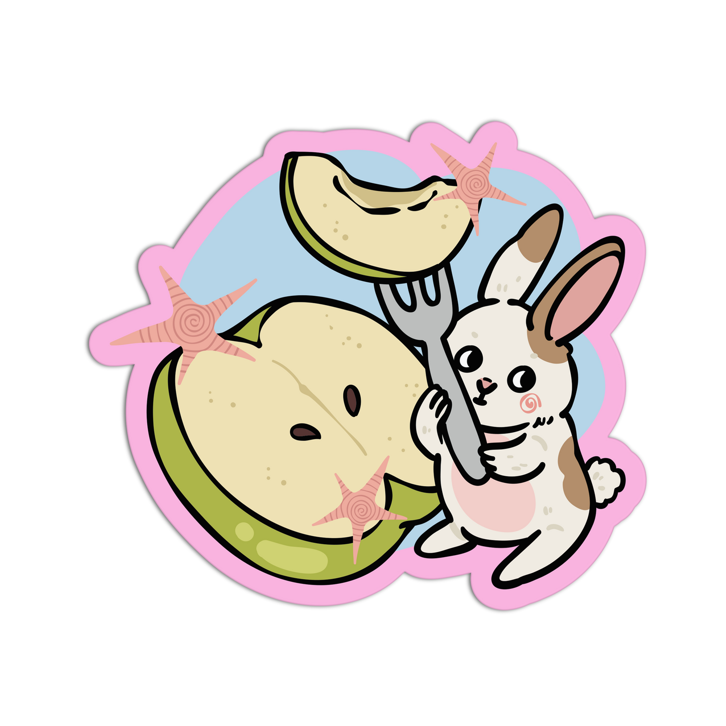 Bunny Holding Fork With Apple Slice Sticker