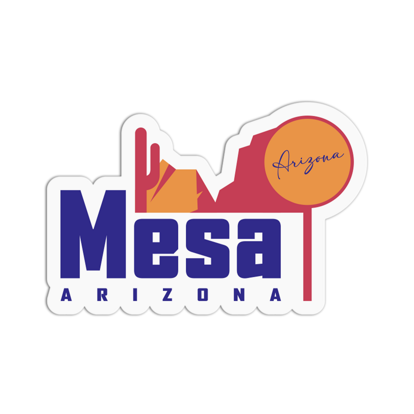 Sticker with 'Mesa Arizona' text and desert-themed graphics on a white background