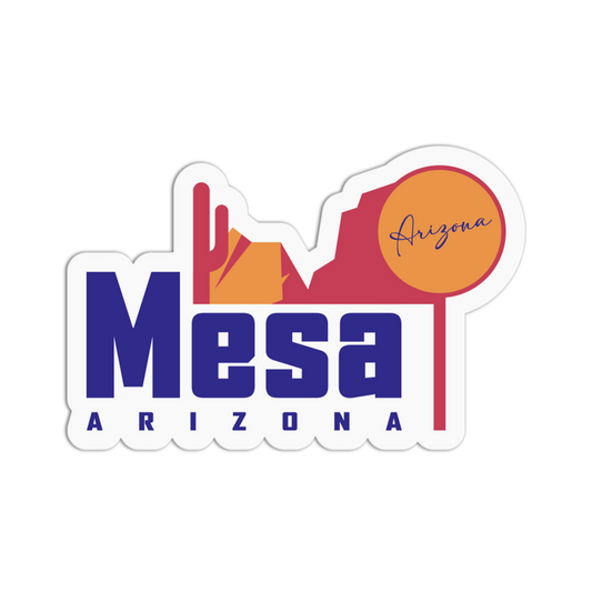 Sticker with 'Mesa Arizona' text and desert-themed graphics on a white background