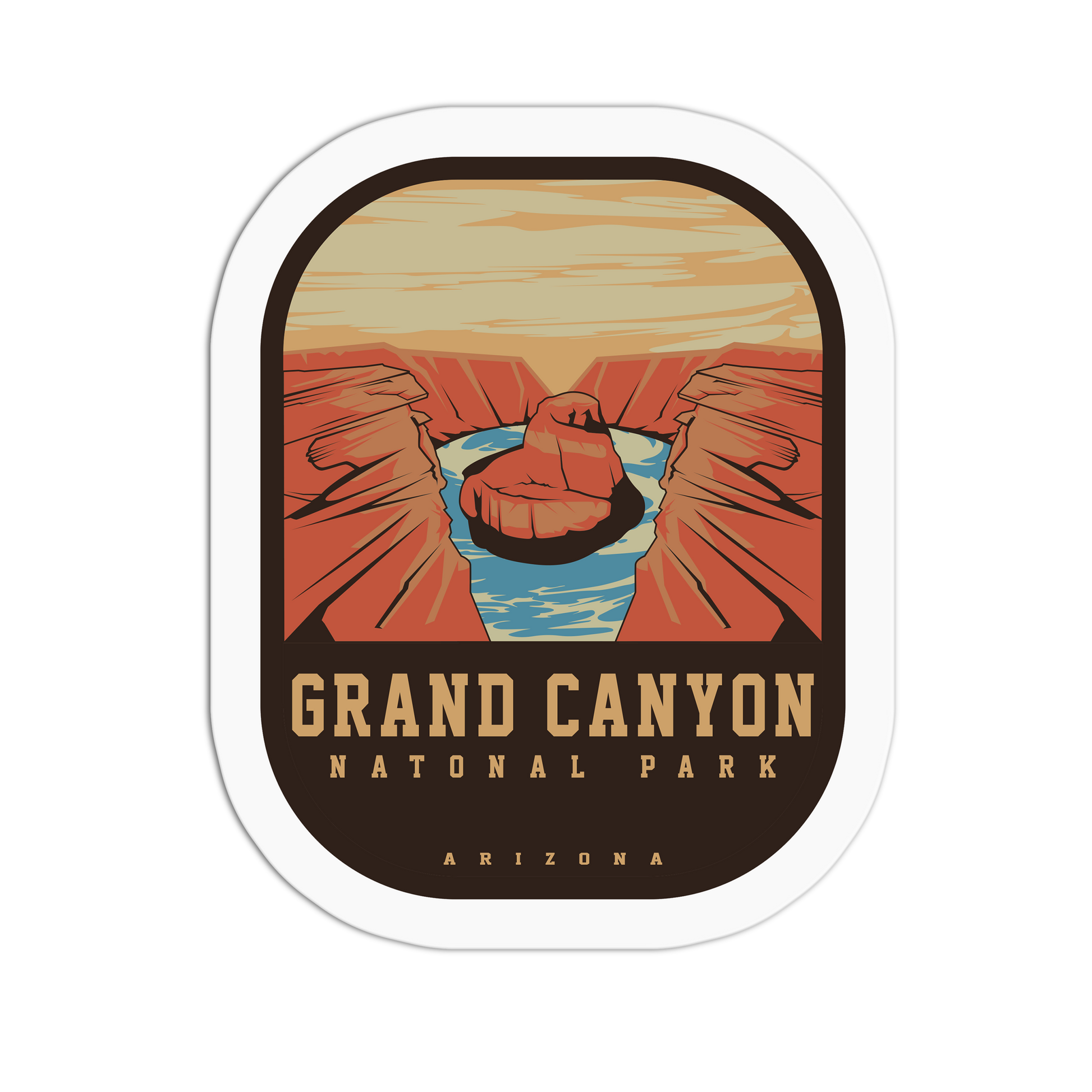 Sticker of Grand Canyon National Park with a scenic view and text.