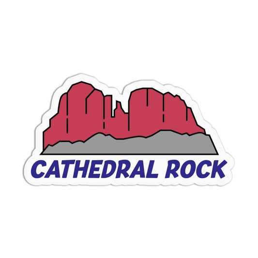Sticker with a red rock formation and 'Cathedral Rock' text on a white background