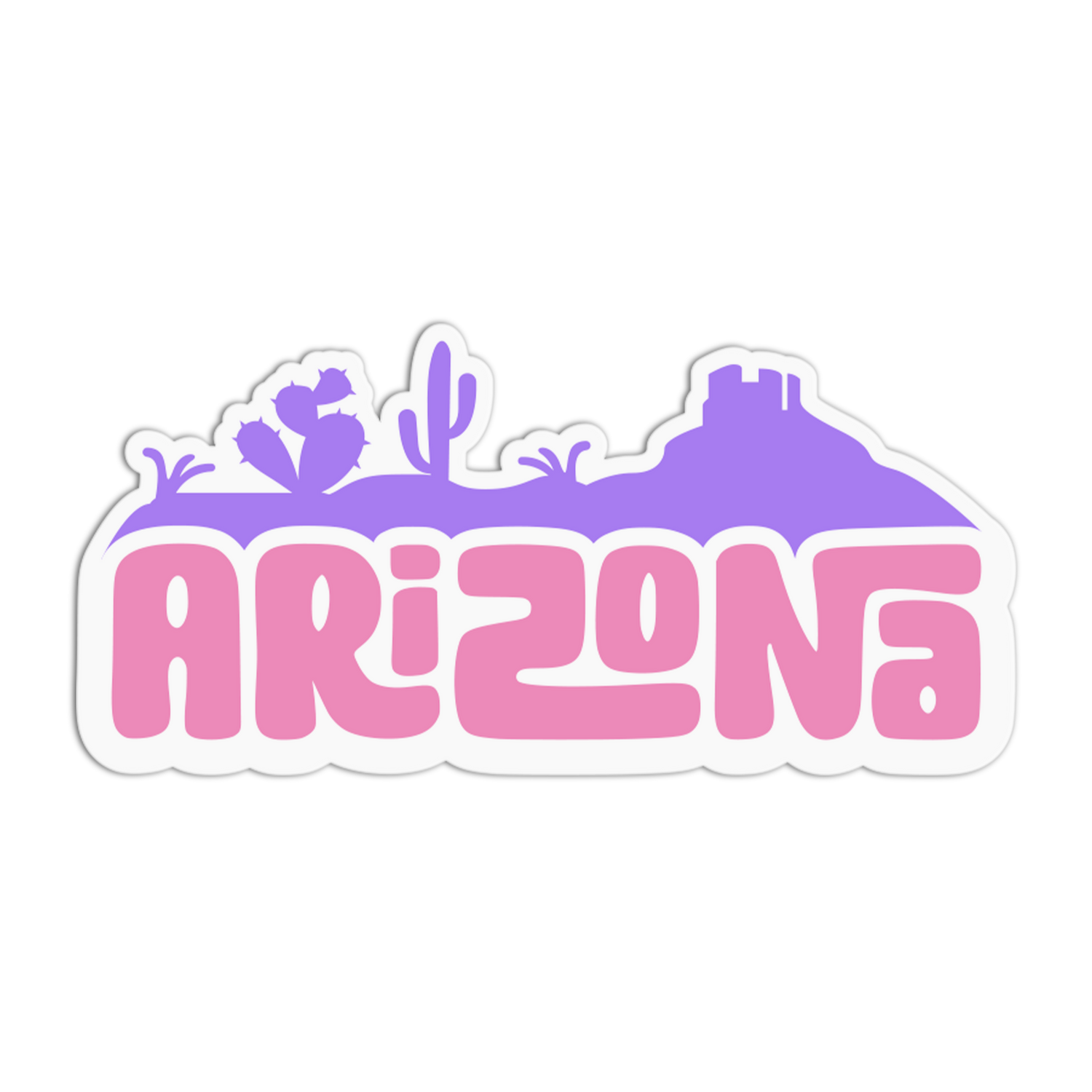 Sticker with 'Arizona' text and cactus design on a white background