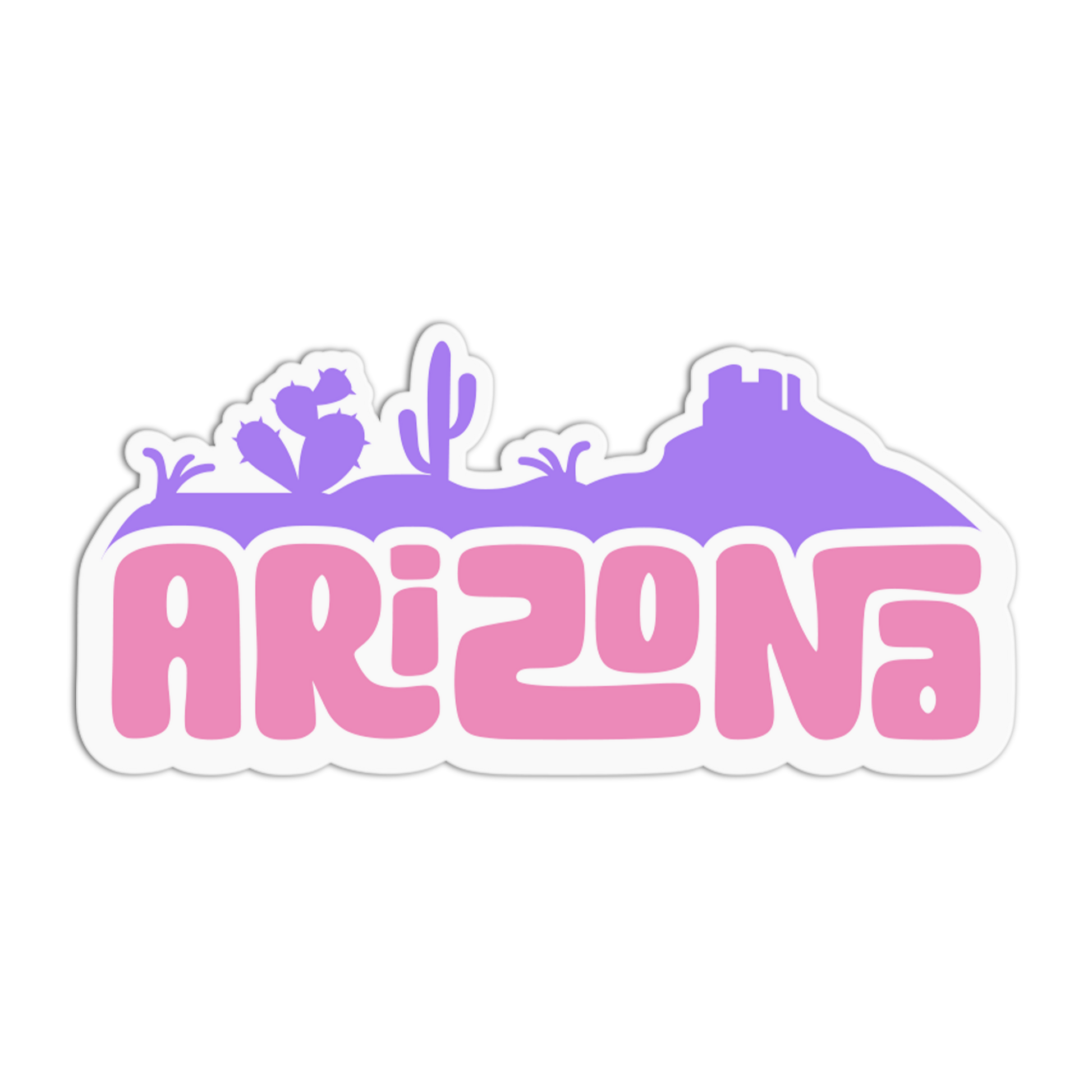 Sticker with 'Arizona' text and cactus design on a white background