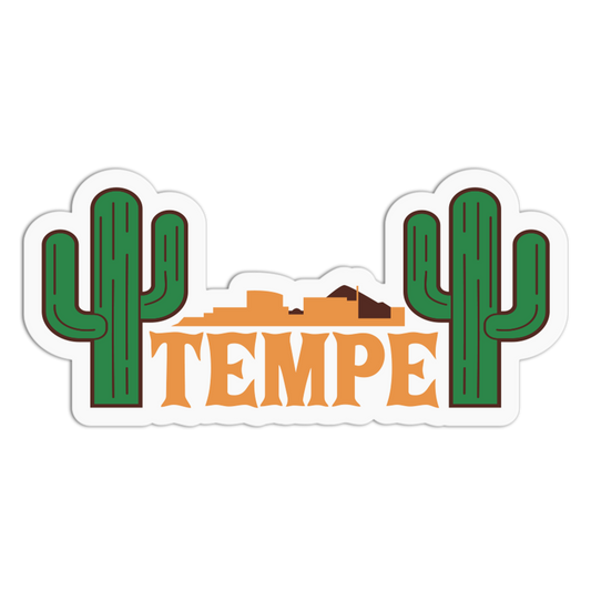 Sticker with 'Tempe' text and cactus designs on a white background