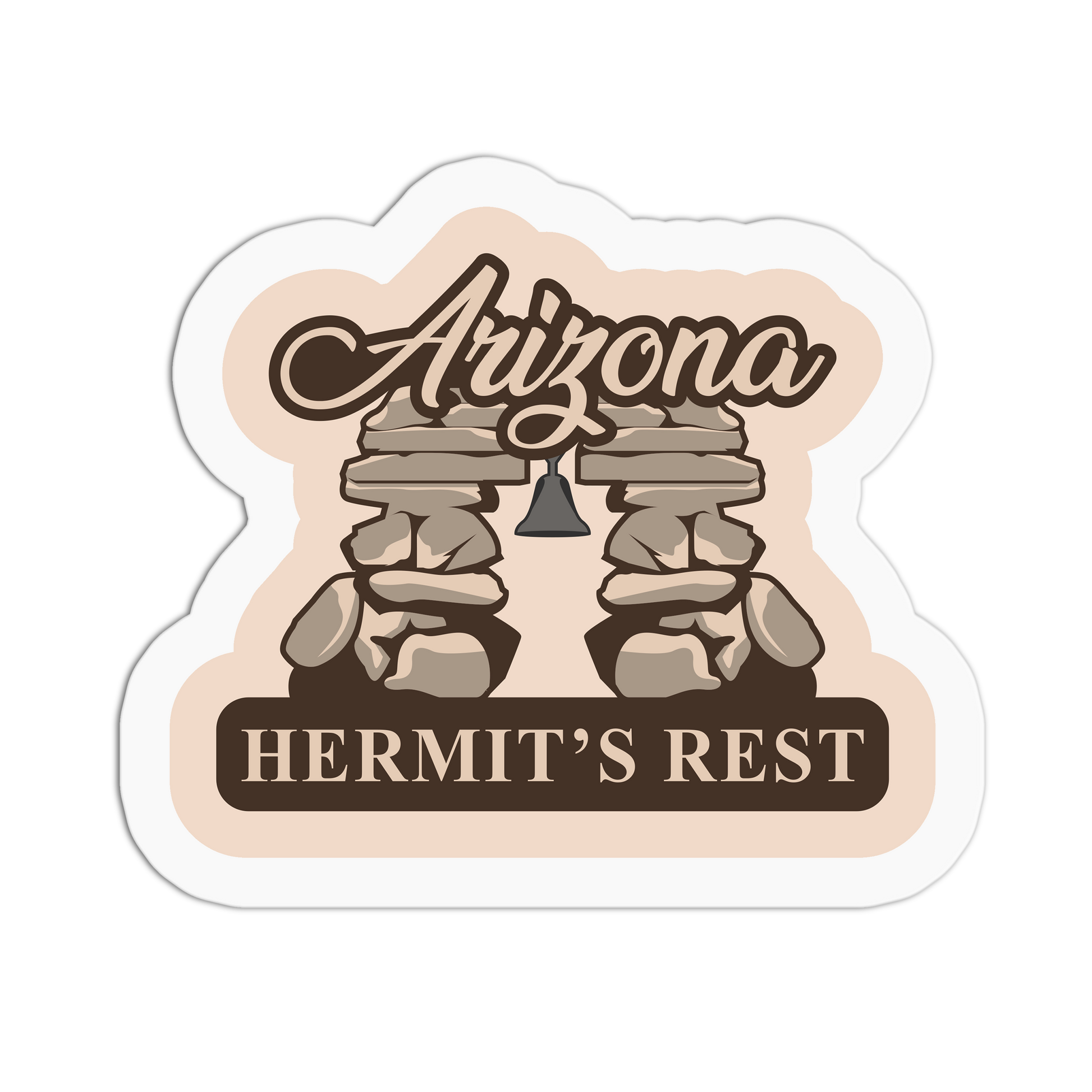 Sticker with 'Arizona Hermit's Rest' text and stone design on a white background