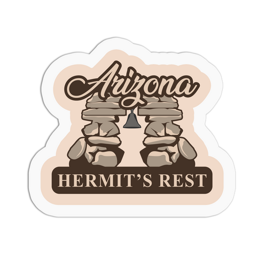 Sticker with 'Arizona Hermit's Rest' text and stone design on a white background