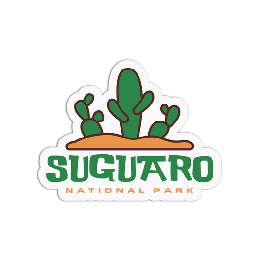 Sticker with cacti design and 'Saguaro National Park' text on a white background
