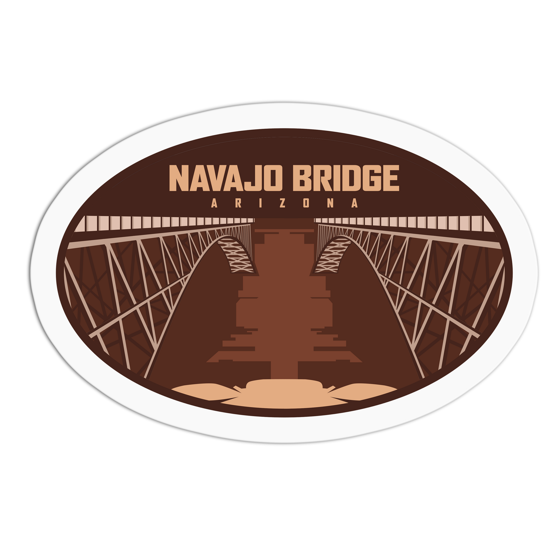 Sticker of Navajo Bridge in Arizona with a brown and white design.