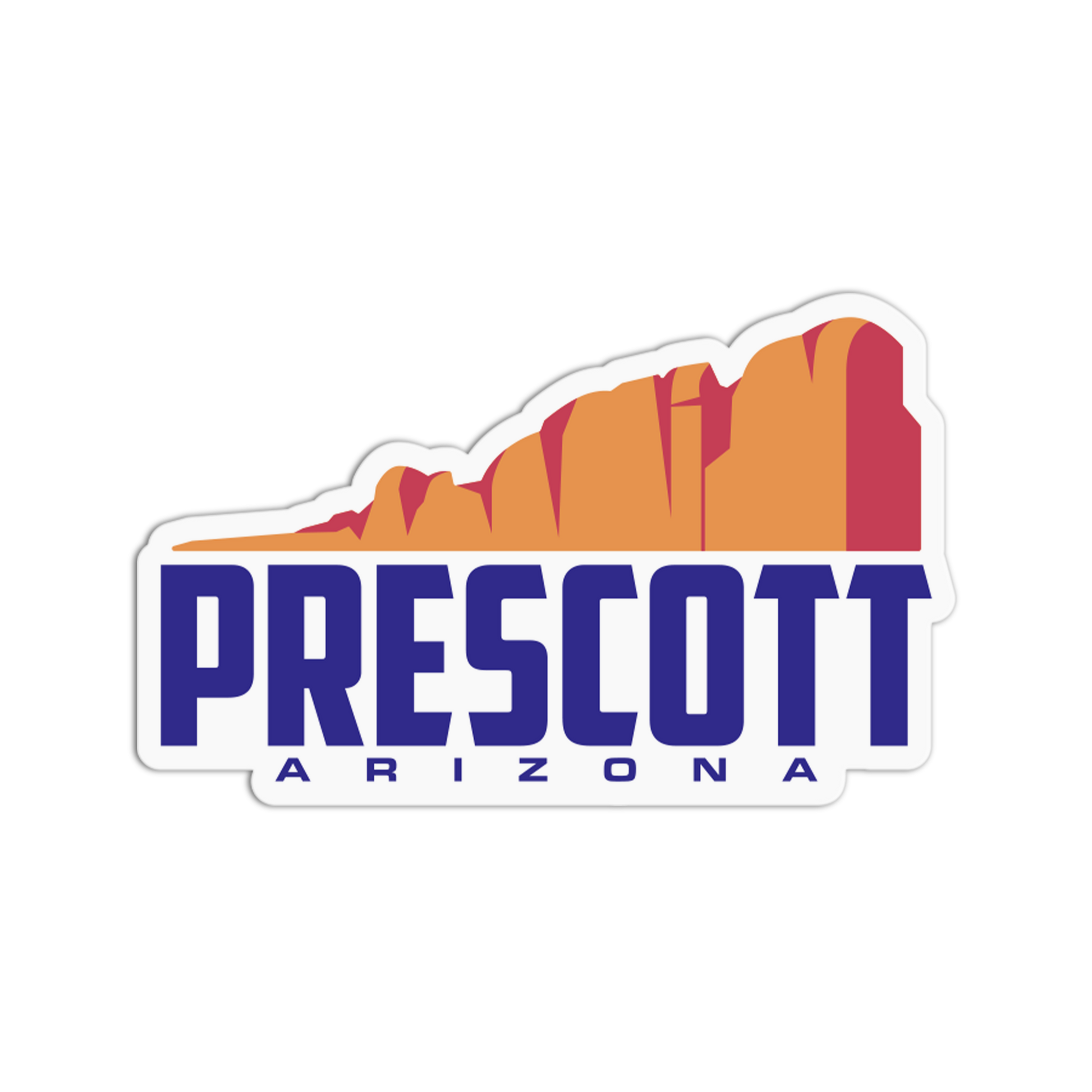 Sticker with 'Prescott Arizona' text and mountain graphic on a white background