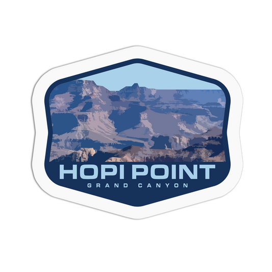 Hexagonal sticker with Hopi Point Grand Canyon view on a white background