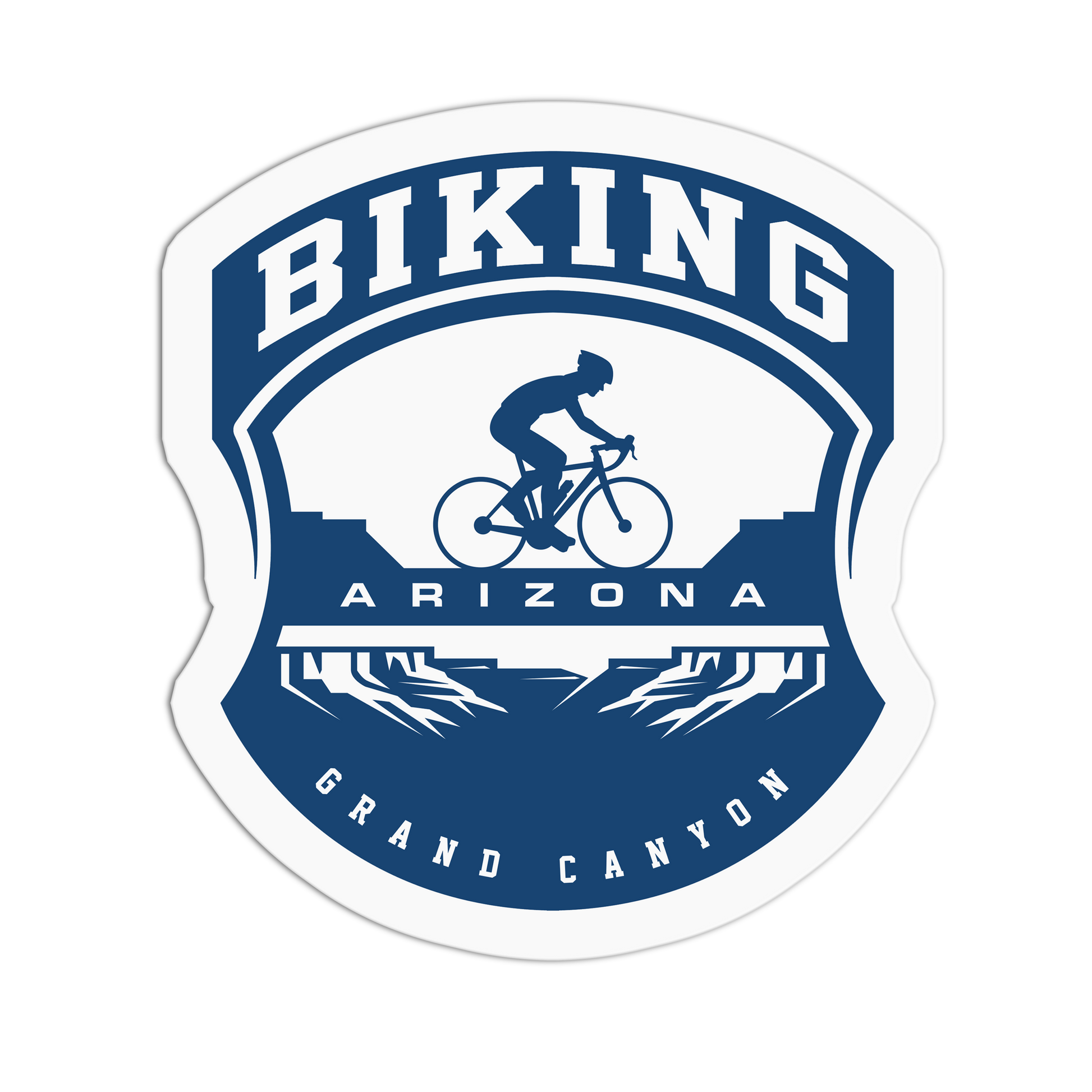 Sticker with 'Biking Arizona Grand Canyon' design featuring a cyclist and mountains.
