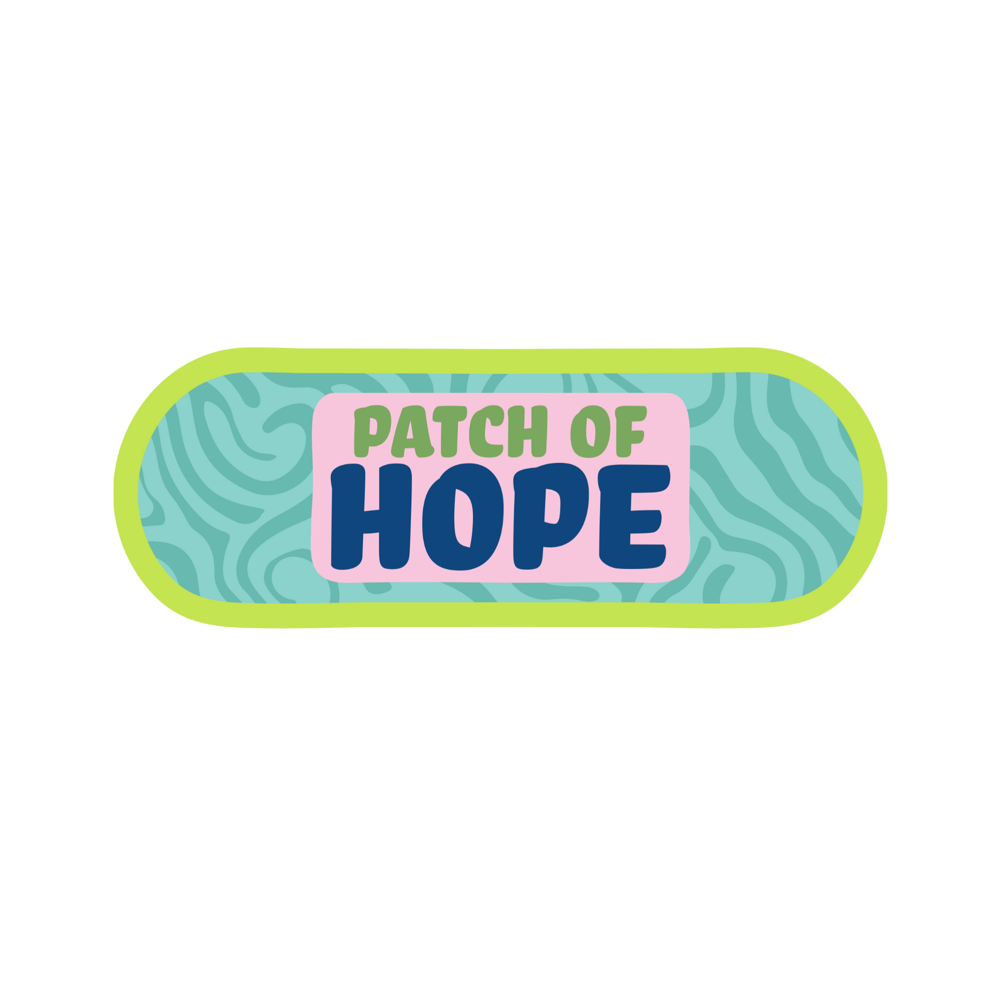 Bandage-shaped product with 'Patch of Hope' text on a white background