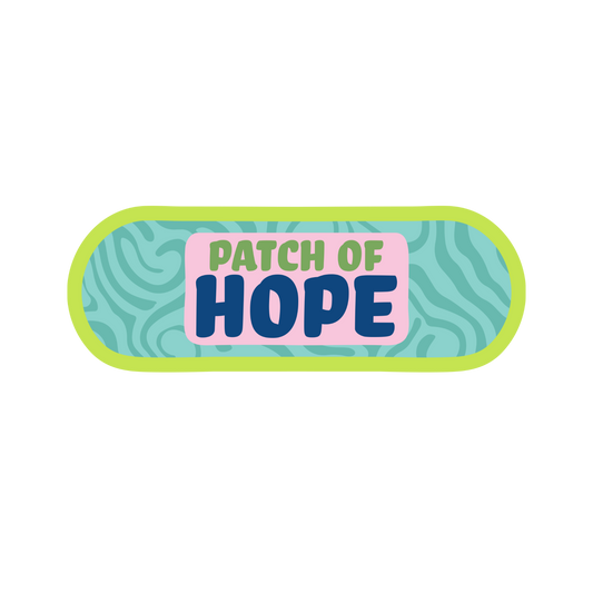 Bandage-shaped product with 'Patch of Hope' text on a white background