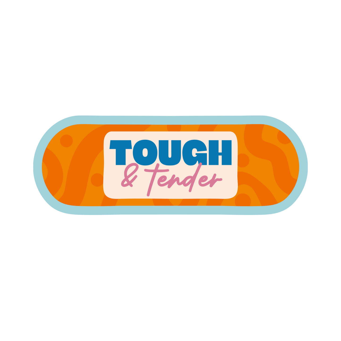 Illustration of a bandaid with 'Tough & Tender' text on a white background