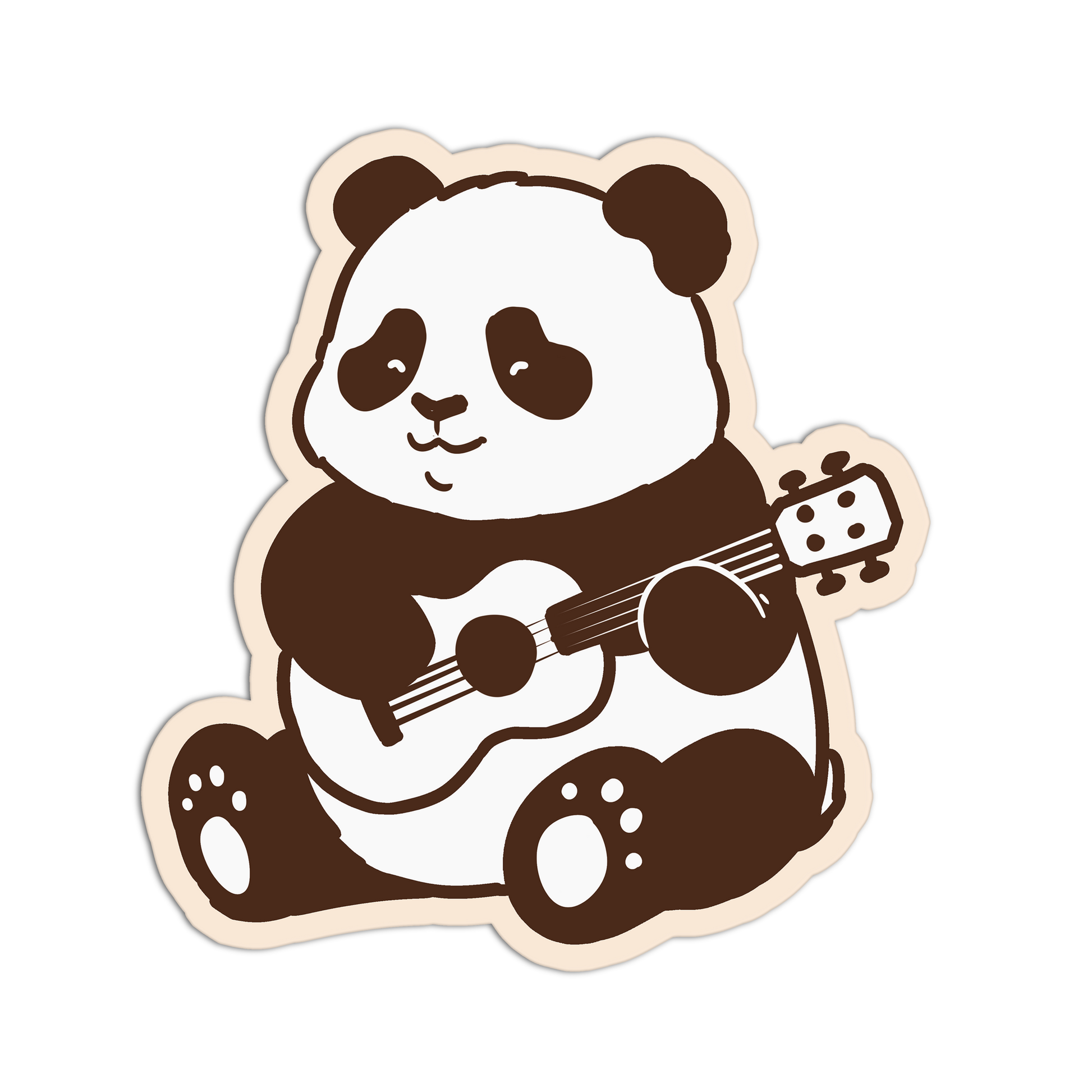 Sticker of a panda playing a guitar on a white background