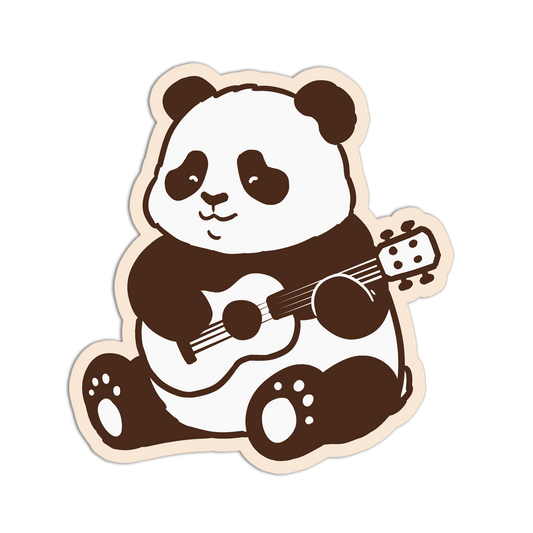 Sticker of a panda playing a guitar on a white background