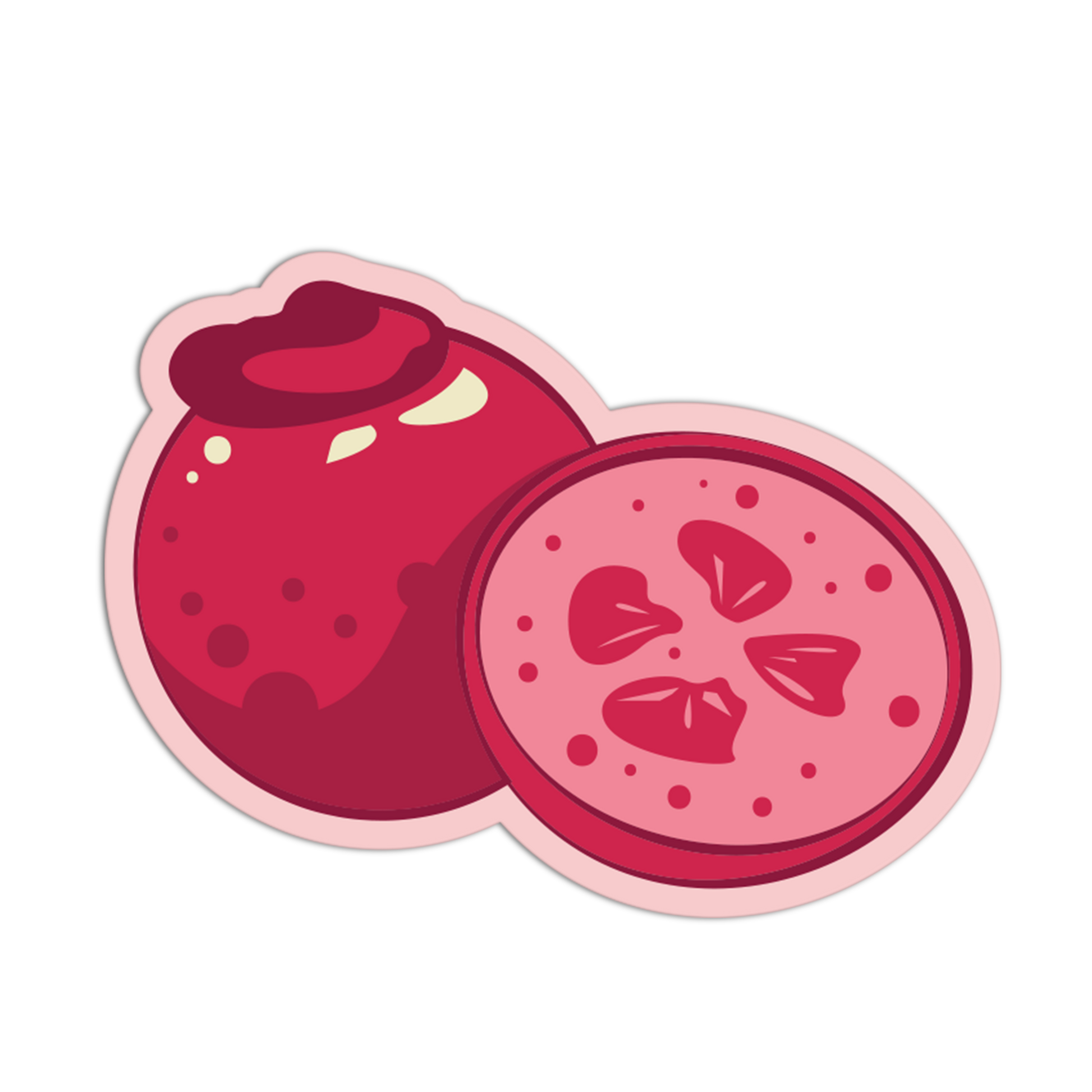 Illustration of a pomegranate with one section open on a white background