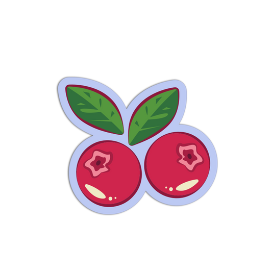 Illustration of two red berries with green leaves on a white background