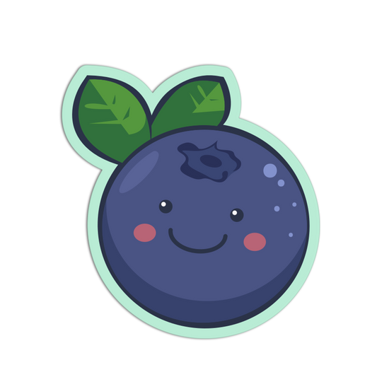Cartoon blueberry with a smiling face on a white background