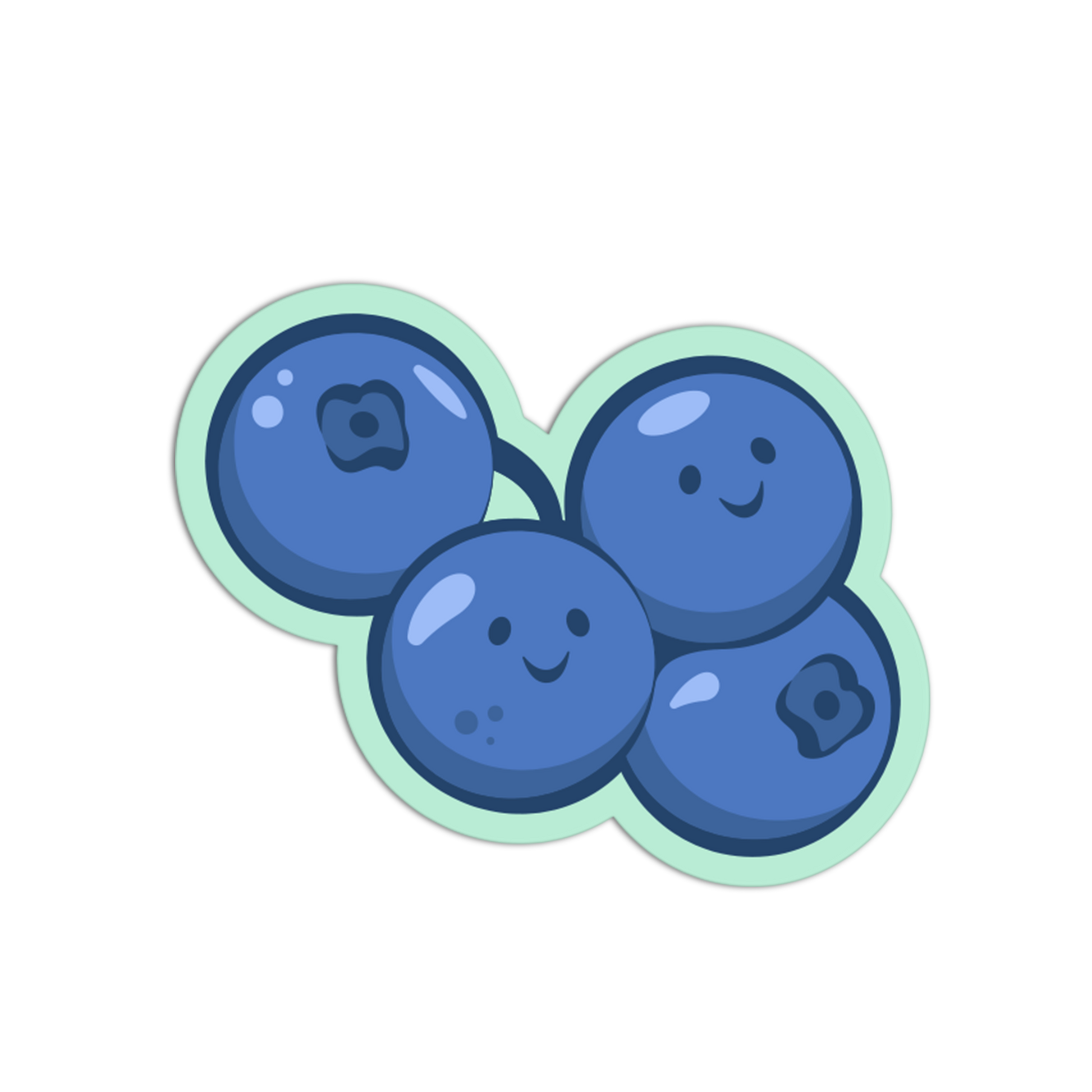 Cartoon blueberries with smiling faces on a white background