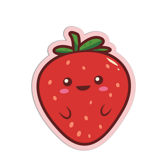 Cute cartoon strawberry with a smiling face on a white background