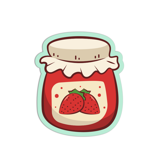 Illustration of a jar of strawberry jam with a white lid on a white background