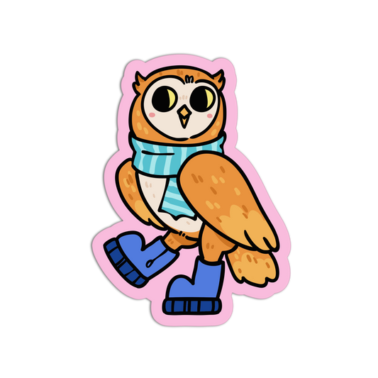 Blue Winter Boots Owl - Birds With Shoes Sticker