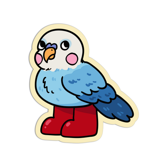 Chunky Red Boots Budgie - Birds With Shoes Sticker