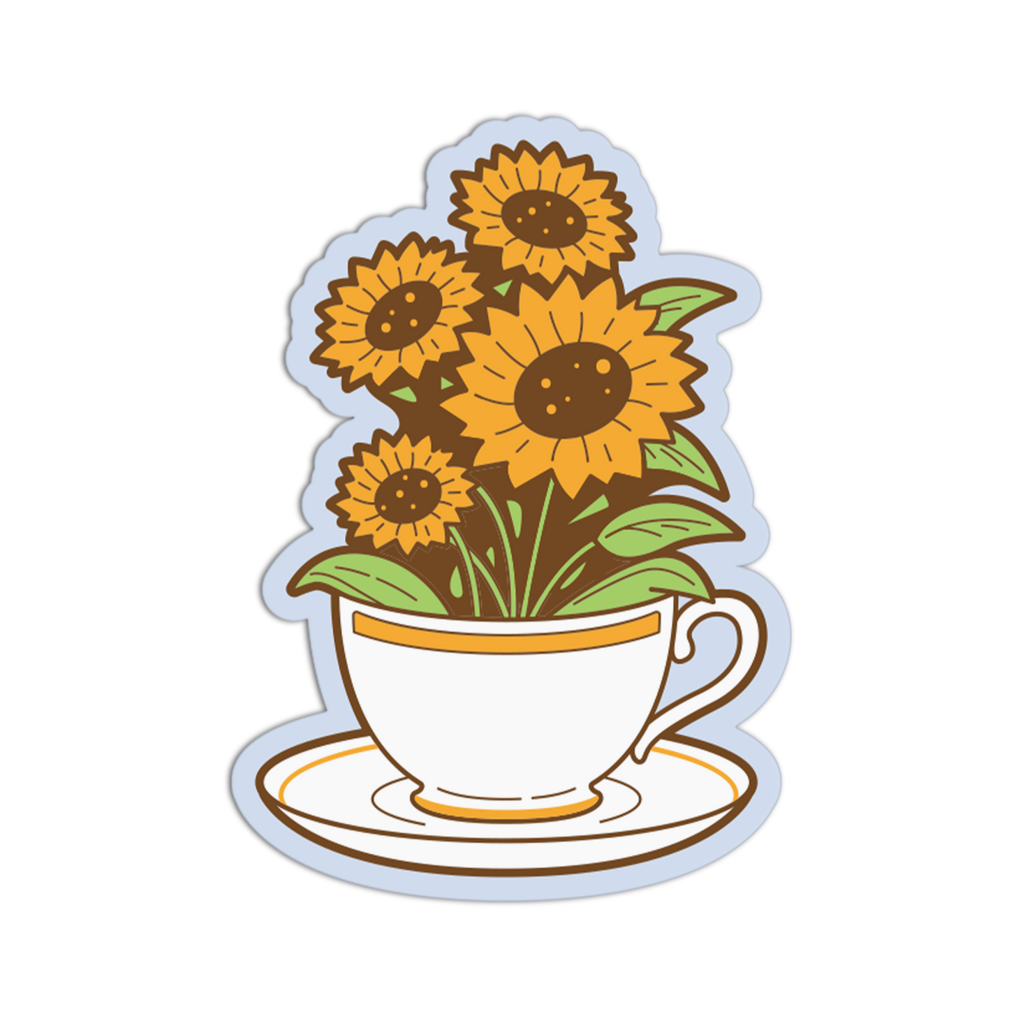 Sunflower Teacup Bloom Books And Flowers Sticker