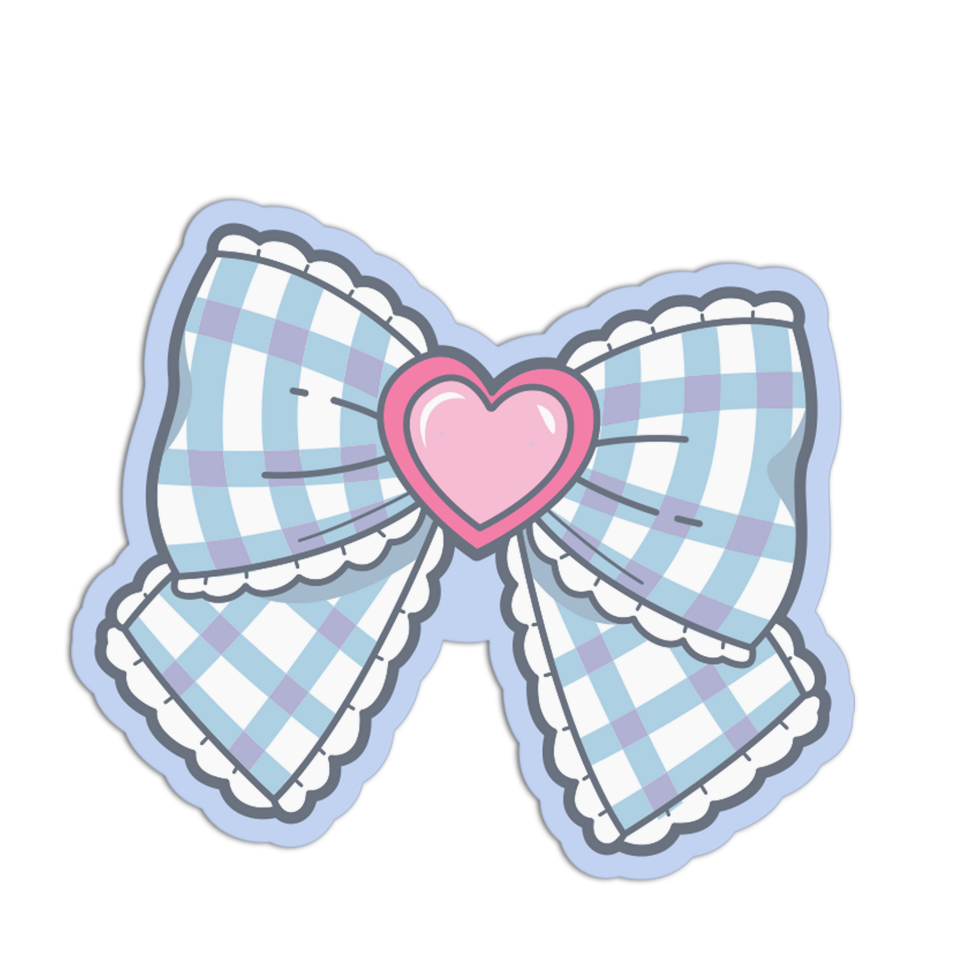 Pastel checkered bow with a pink heart in the center on a white background