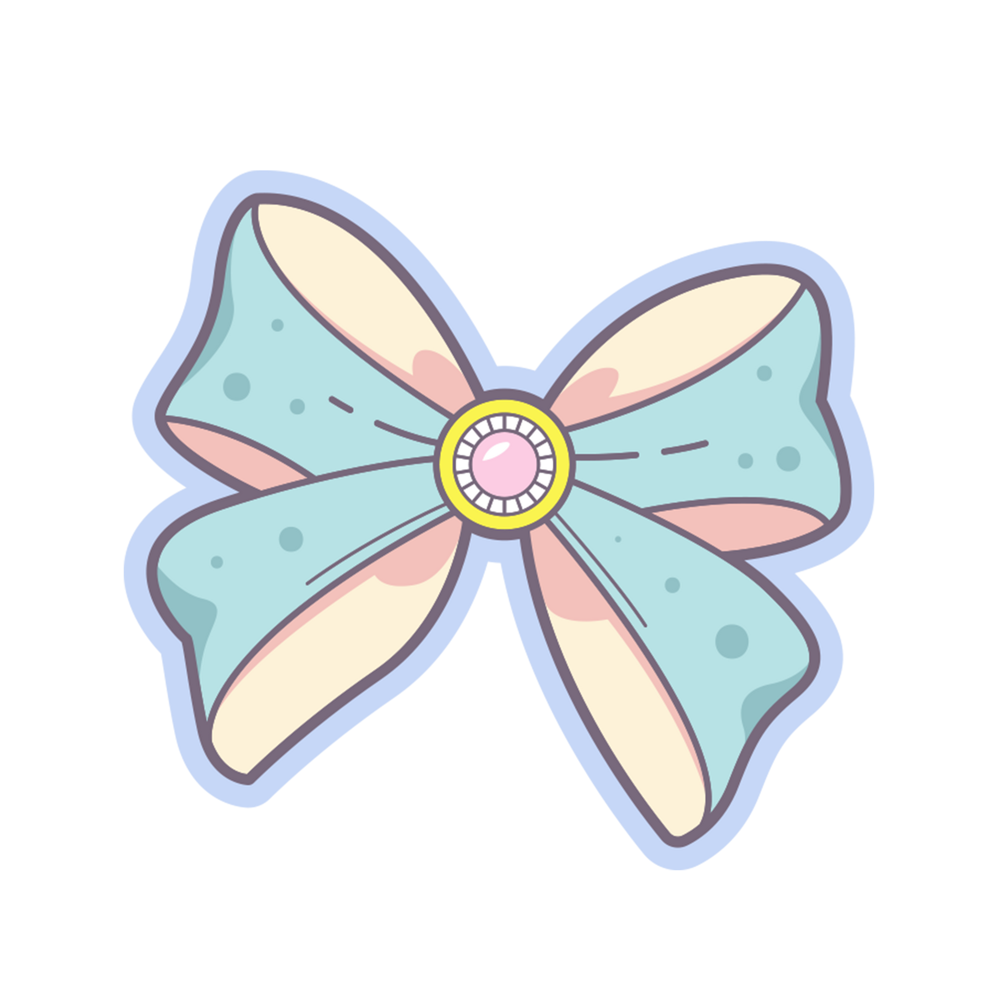 Pastel-colored bow with a central gem on a white background