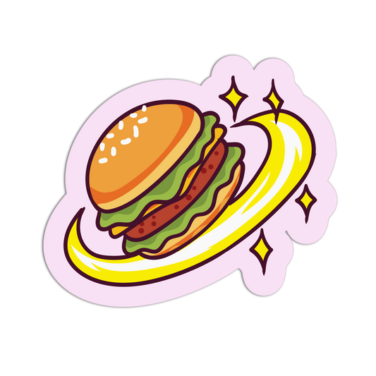 Sticker of a hamburger with a banana on a white background