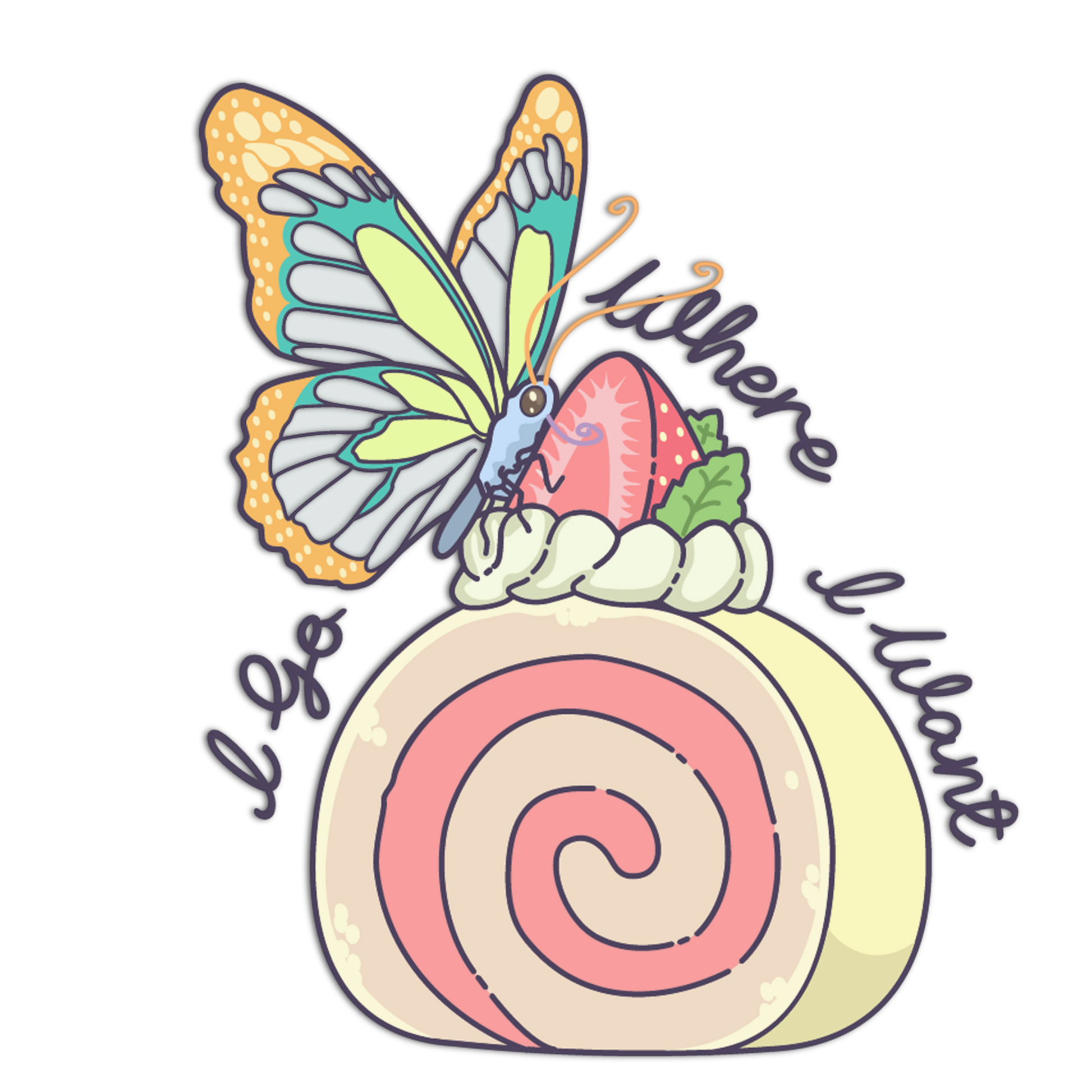 Colorful butterfly on top of a dessert with 'Where I lilant' text
