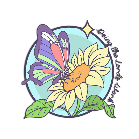 Colorful butterfly on a flower with 'Doing the least' text