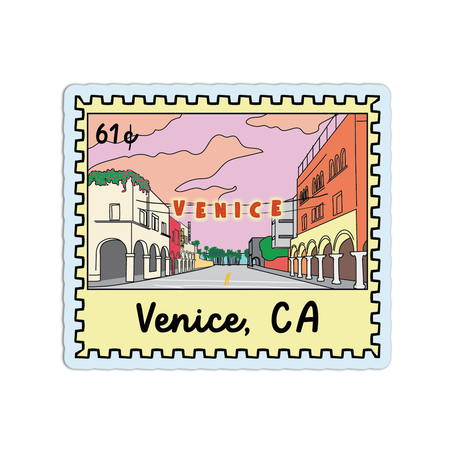 Venice Glow Postage California Stamp Sticker