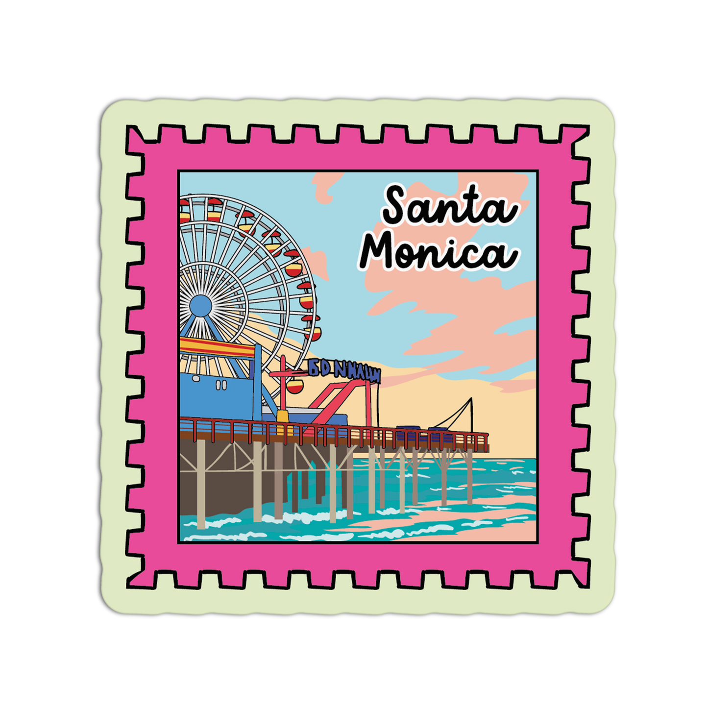 Santa Monica Pier California Stamp Sticker
