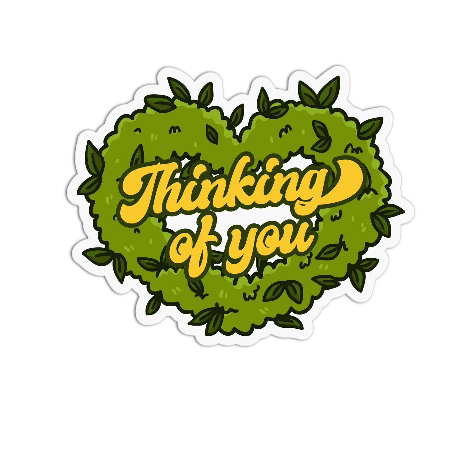 Heart-shaped wreath with 'Thinking of you' text on a white background