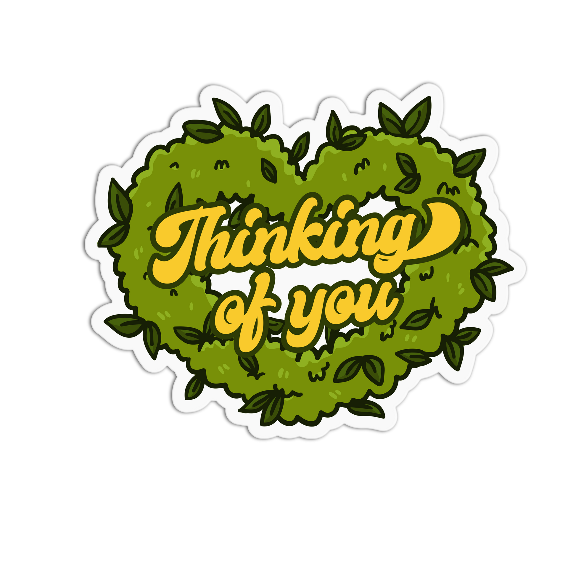 Heart-shaped wreath with 'Thinking of you' text on a white background