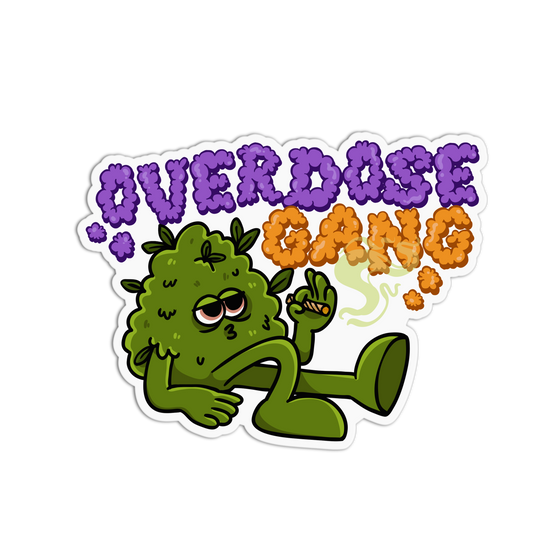 Cartoon character with 'Overdose Gang' text on a white background