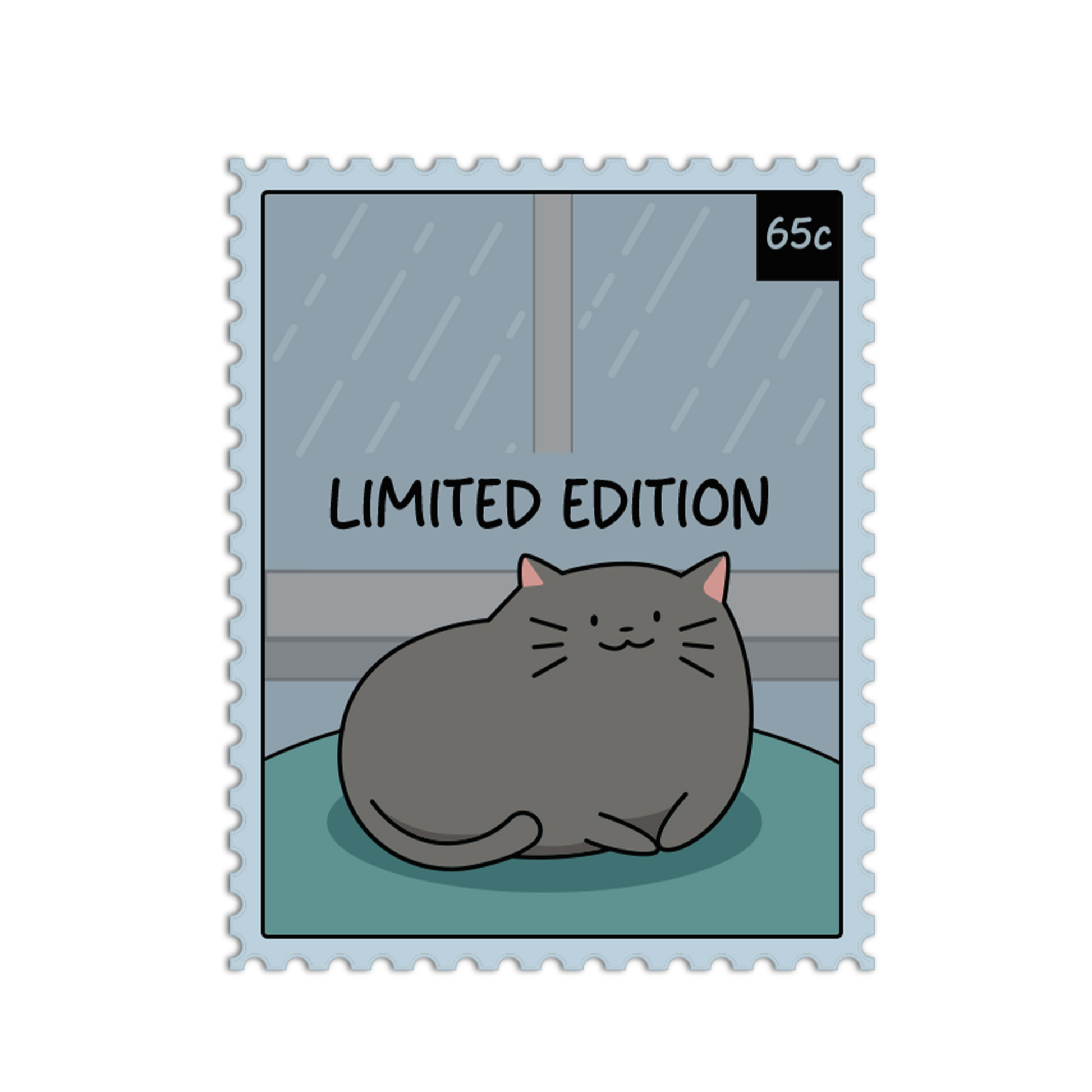 Cartoon cat on a postage stamp with 'LIMITED EDITION' text