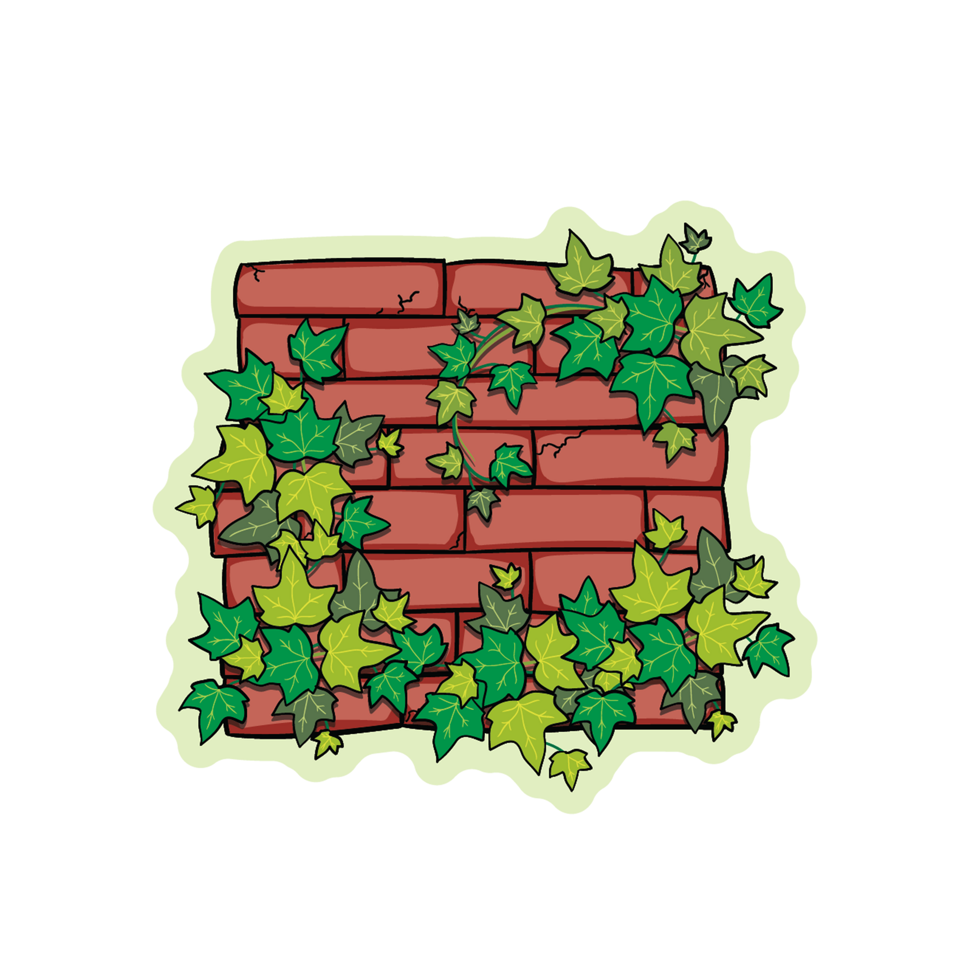 Illustration of a brick wall with green ivy leaves